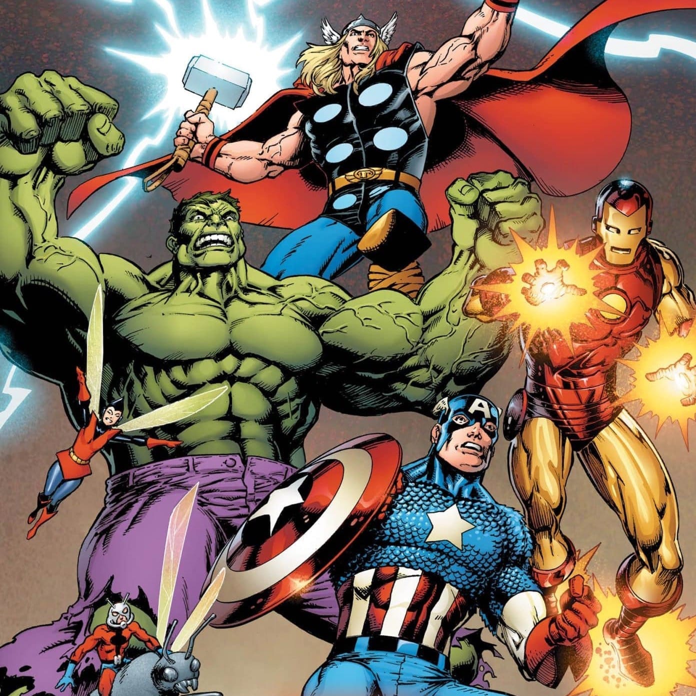 Thor, Hulk, Iron Man, Captain American, Antman and the Wasp drawn by Mark Bagley